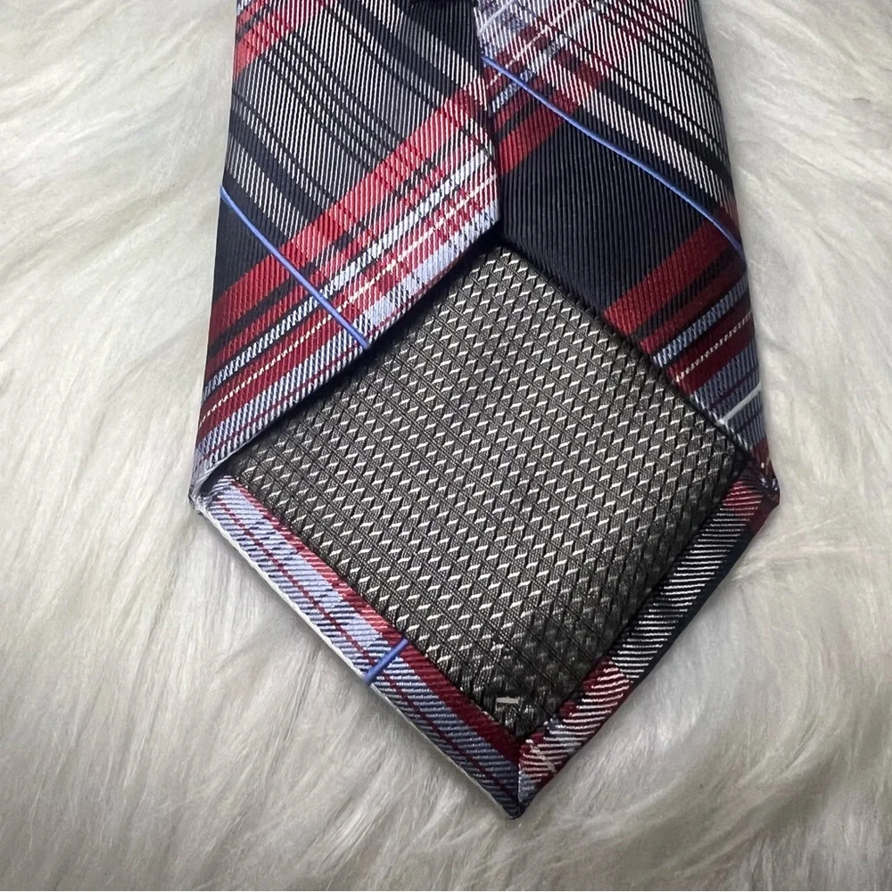 Alexander Julian Handmade Tartan Plaid Designer‎ Tie Black Red Necktie